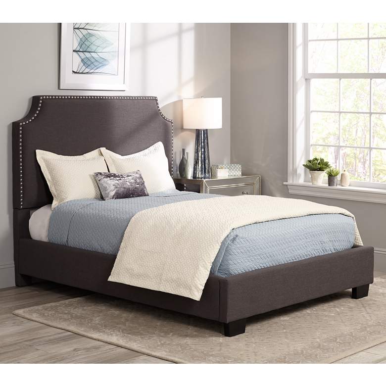 Image 1 Newport Graphite Linen Hand-Crafted Upholstered Queen Bed
