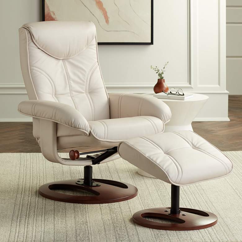 Image 1 Newport Light Taupe Modern Swivel Recliner and Ottoman