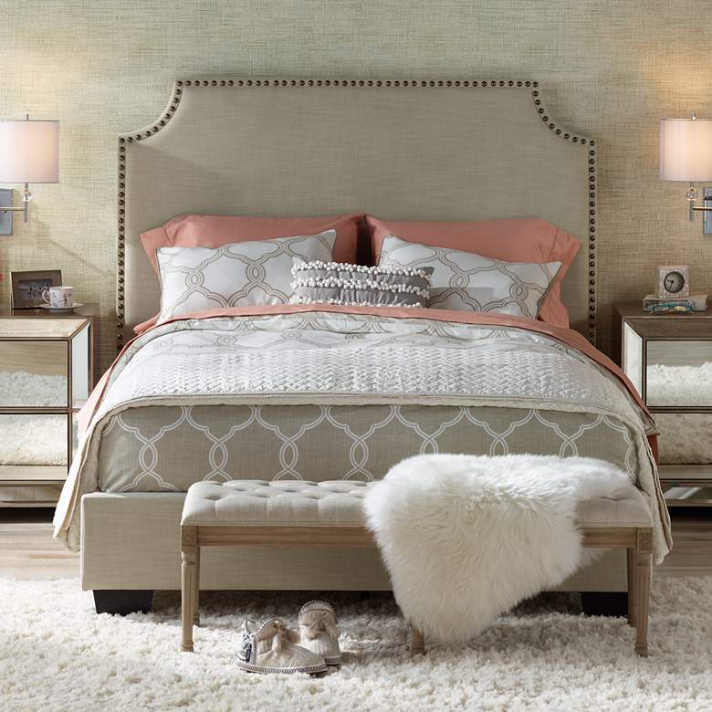 Image 1 Newport Natural Linen Hand-Crafted Upholstered Queen Bed