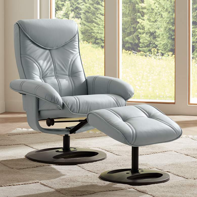 Image 1 Newport Sky Blue Faux Leather Swivel Recliner and Slanted Ottoman