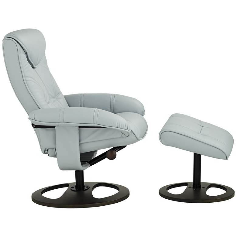 Image 6 Newport Sky Blue Faux Leather Swivel Recliner and Slanted Ottoman more views
