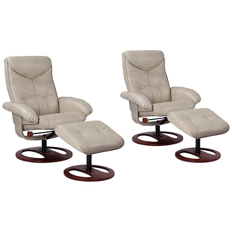 Image 2 Newport Taupe Bonded Leather Swivel Recliners and Ottomans Set of 2