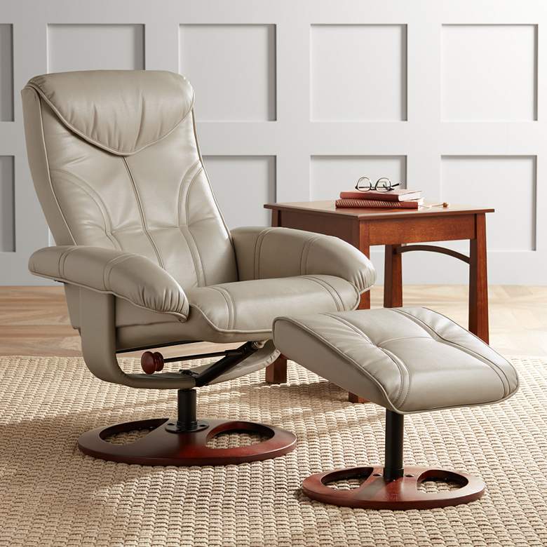 Image 2 Newport Taupe Swivel Recliner and Slanted Ottoman
