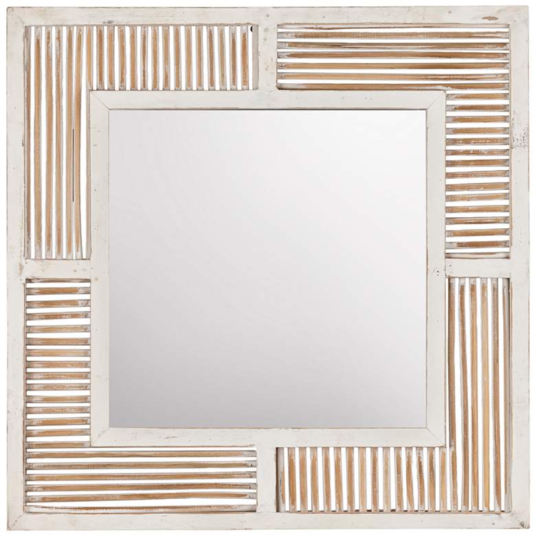 Image 1 Newport White Washed Light Brown 25 1/4" Square Wall Mirror