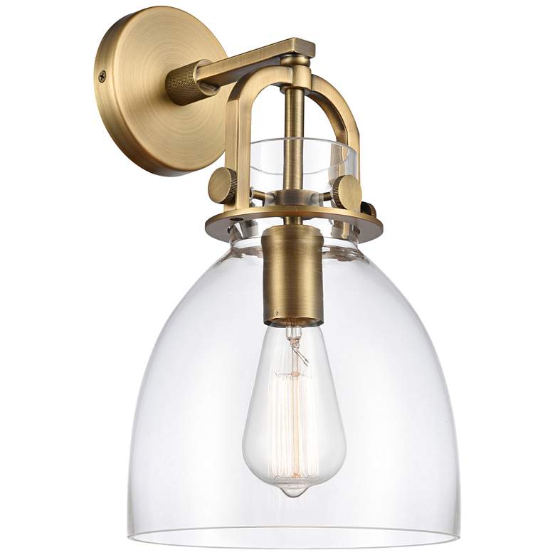 Image 1 Newton 14 1/2" High Brushed Brass Dome Glass Wall Sconce