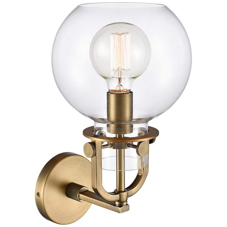 Image 2 Newton 14 inch High Brushed Brass Globe Glass Wall Sconce more views