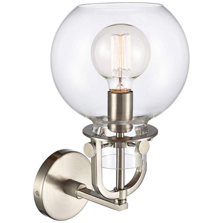 Image 2 Newton 14 inch High Brushed Satin Nickel Globe Glass Wall Sconce more views