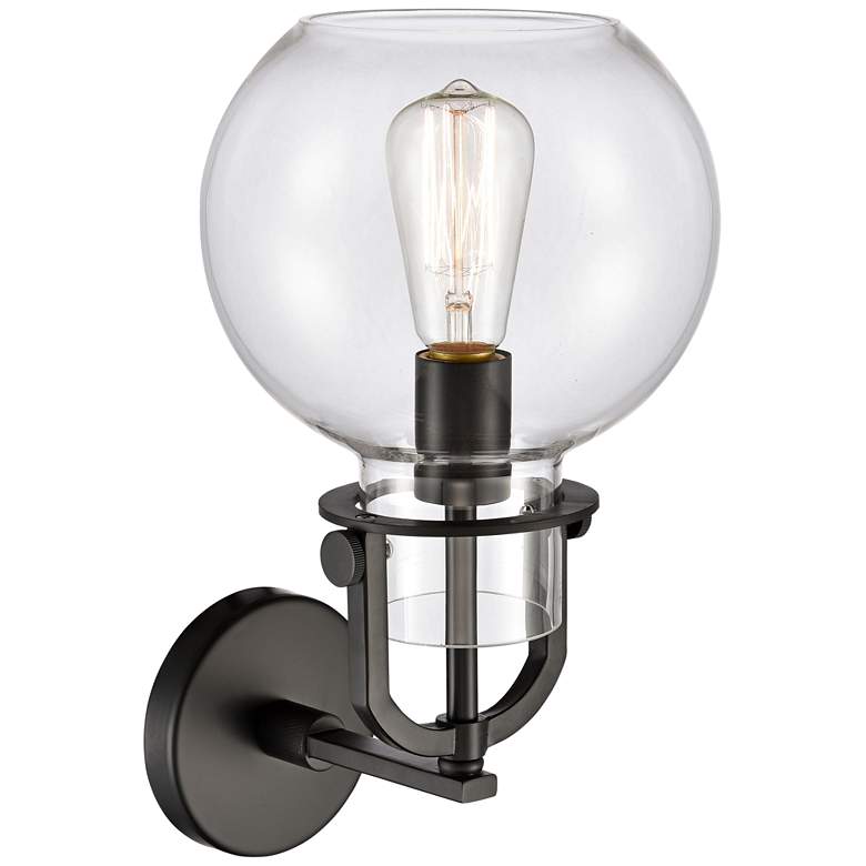 Image 1 Newton 14" High Matte Black Globe Glass Wall Sconce