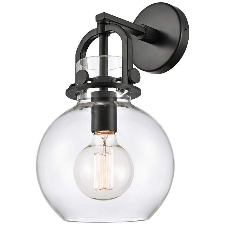 Image 2 Newton 14" High Matte Black Globe Glass Wall Sconce more views
