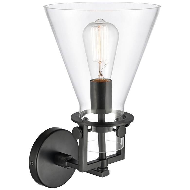 Image 2 Newton 14" High Matte Black Truncated Cone Glass Wall Sconce more views