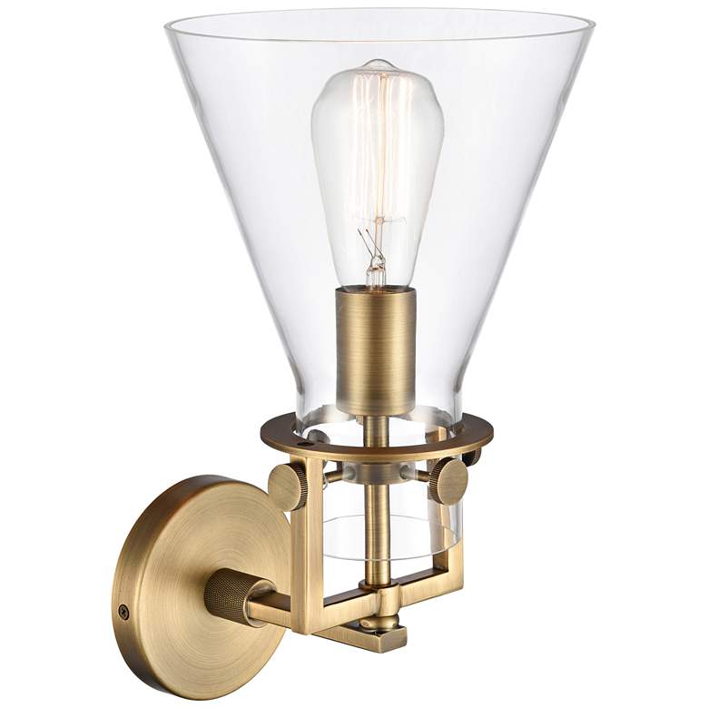 Image 2 Newton 14"H Brushed Brass Truncated Cone Glass Wall Sconce more views