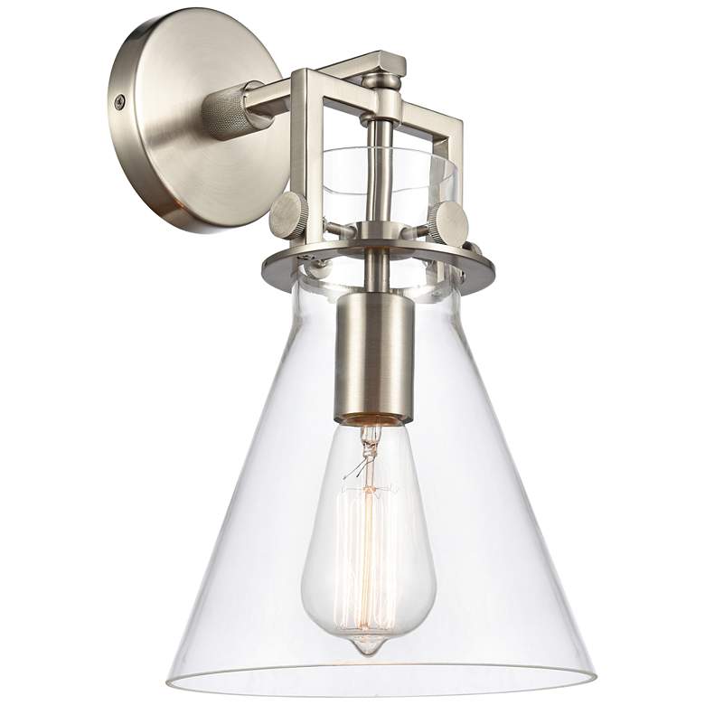 Image 1 Newton 14"H Satin Nickel Truncated Cone Glass Wall Sconce