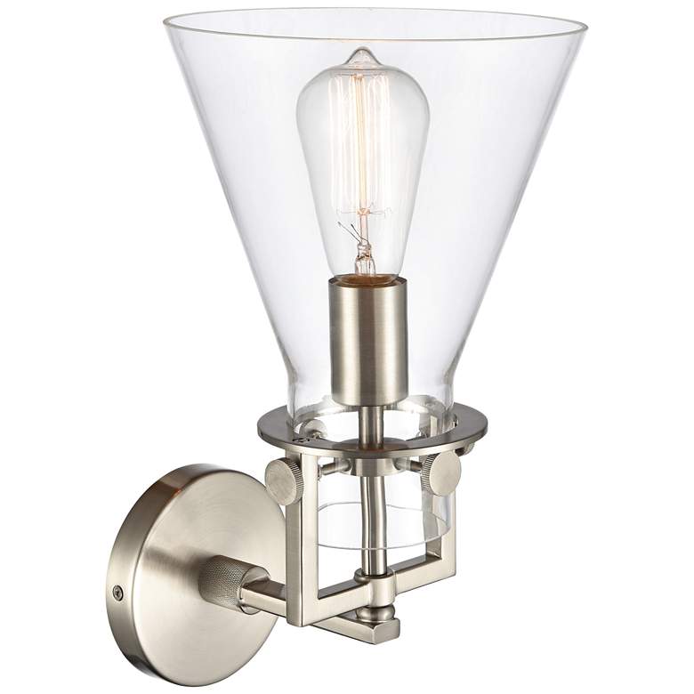 Image 2 Newton 14"H Satin Nickel Truncated Cone Glass Wall Sconce more views