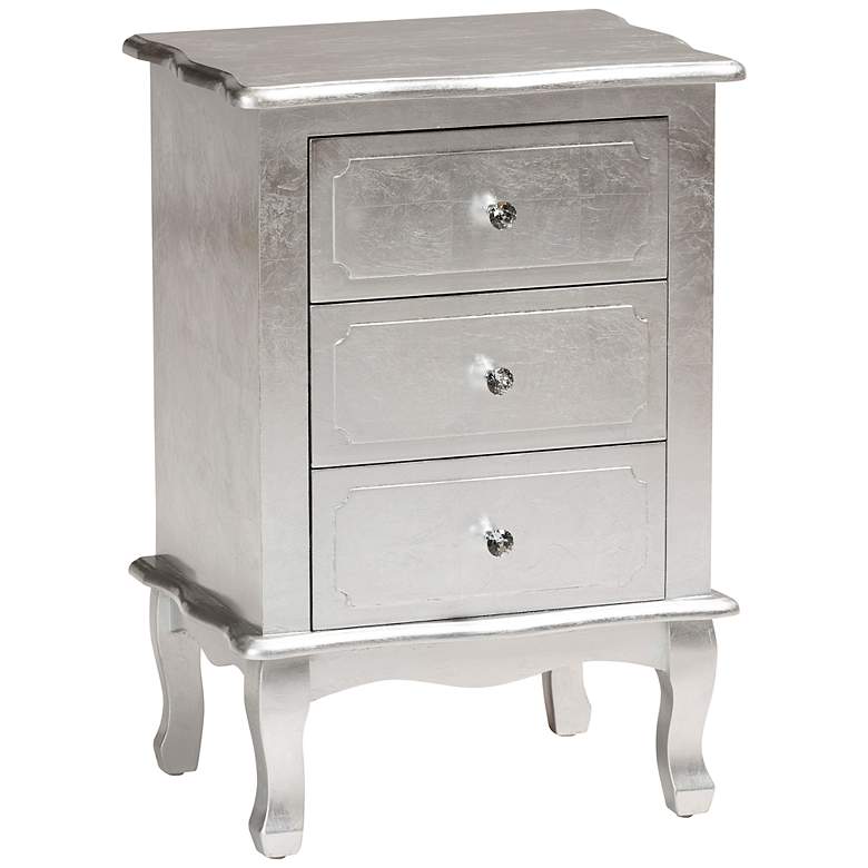Image 2 Newton 19" Wide Silver Wood 3-Drawer Nightstand