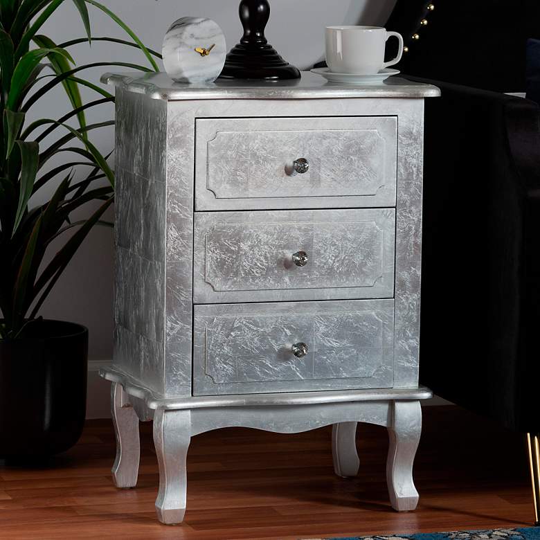 Image 1 Newton 19" Wide Silver Wood 3-Drawer Nightstand