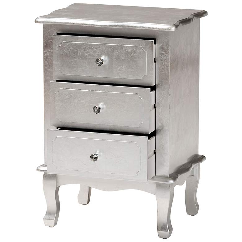 Image 6 Newton 19 inch Wide Silver Wood 3-Drawer Nightstand more views