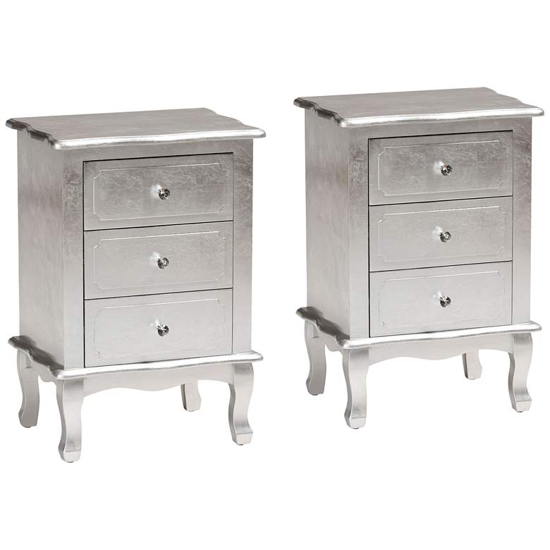 Image 1 Newton 19" Wide Silver Wood 3-Drawer Nightstands Set of 2
