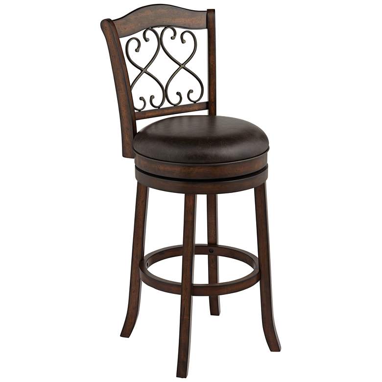 Image 2 Newton 26" Brown Faux Leather and Wood Swivel Counter Stool