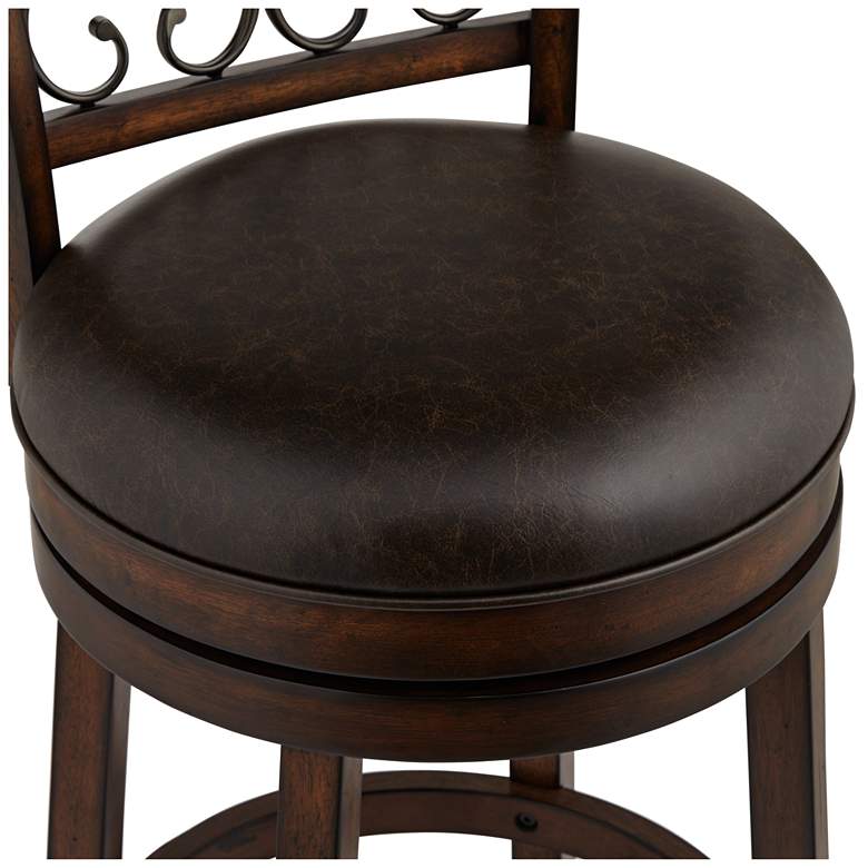 Image 5 Newton 26" Brown Faux Leather and Wood Swivel Counter Stool more views