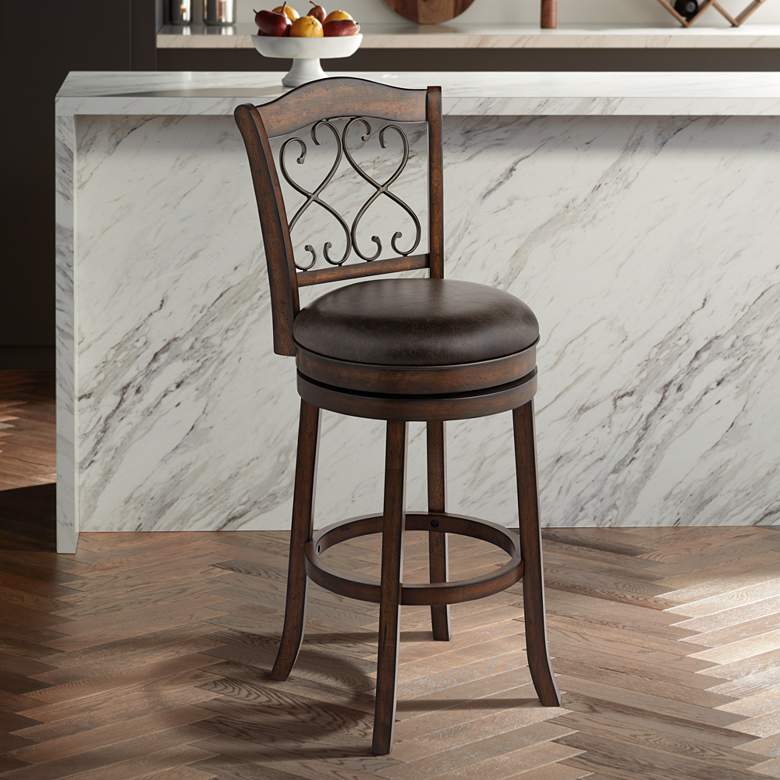 Image 1 Newton 30" Brown Faux Leather and Wood Swivel Bar Stool