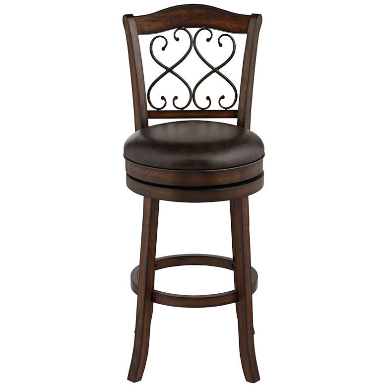 Image 6 Newton 30 inch Brown Faux Leather and Wood Swivel Bar Stool more views