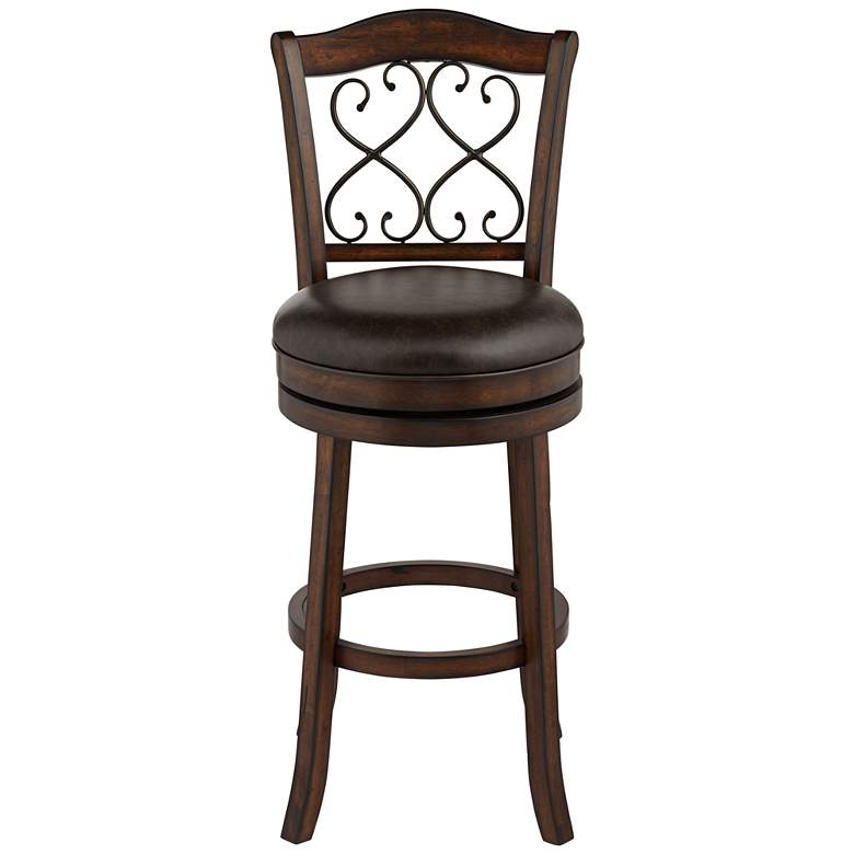 Image 7 Newton 30" Brown Faux Leather and Wood Swivel Bar Stool more views