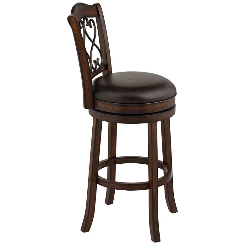 Image 7 Newton 30" Brown Faux Leather and Wood Swivel Bar Stool more views