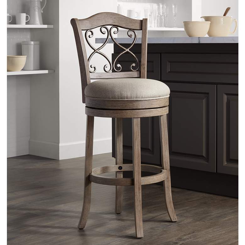 Image 1 Newton 30" Tuxedo Putty Fabric and Wood Swivel Bar Stool