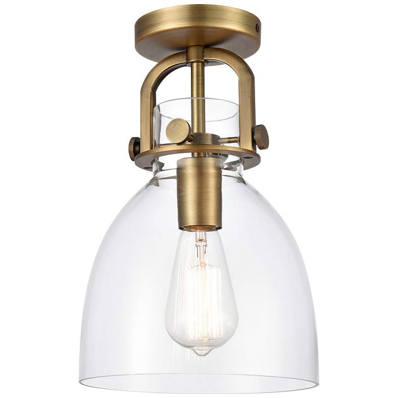Image 1 Newton 8" Wide Brushed Brass Dome Glass Ceiling Light