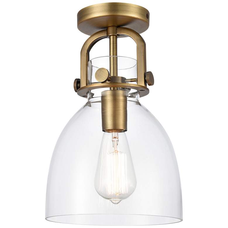 Image 1 Newton 8 inch Wide Brushed Brass Dome Glass Ceiling Light