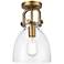 Newton 8" Wide Brushed Brass Dome Glass Ceiling Light