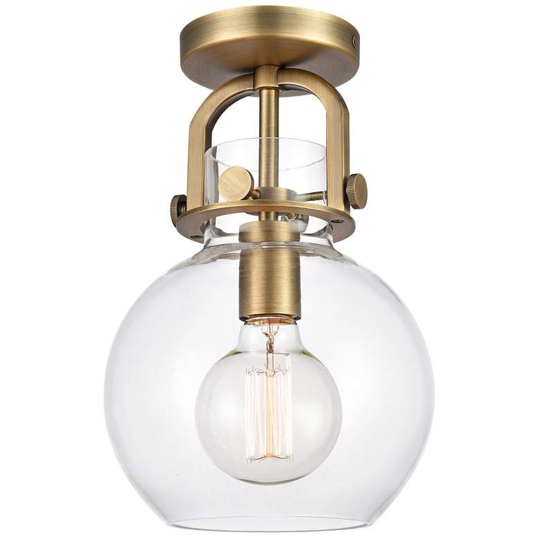Image 1 Newton 8" Wide Brushed Brass Globe Glass Ceiling Light