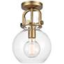 Newton 8" Wide Brushed Brass Globe Glass Ceiling Light