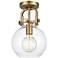 Newton 8" Wide Brushed Brass Globe Glass Ceiling Light
