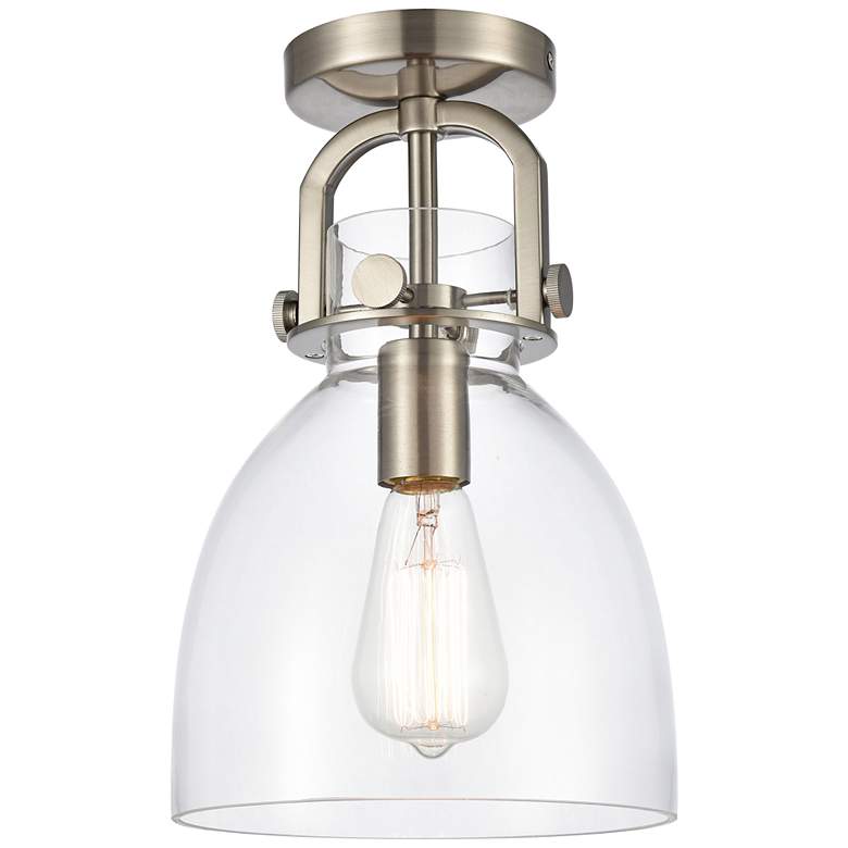 Image 1 Newton 8" Wide Brushed Satin Nickel Dome Glass Ceiling Light