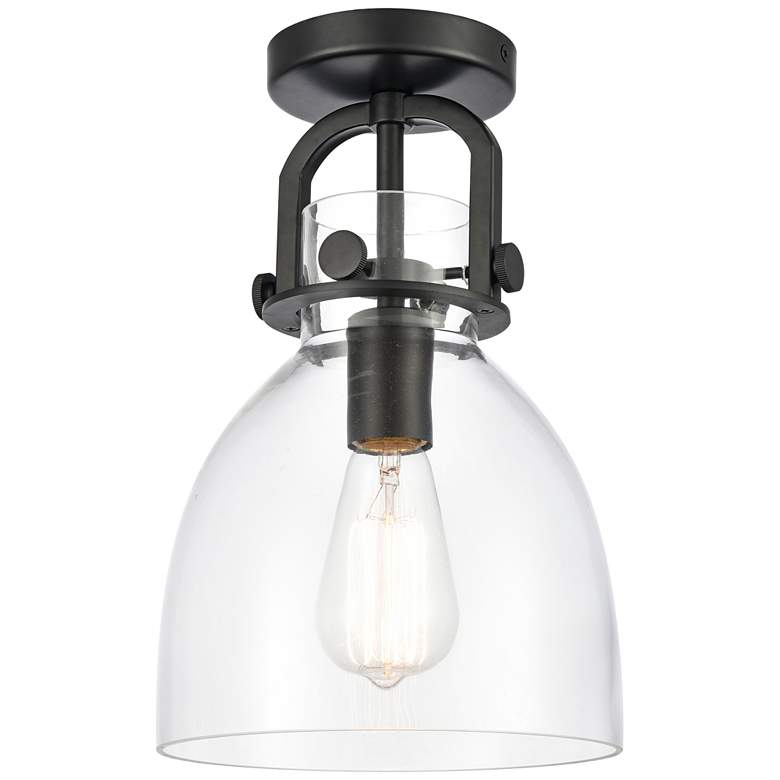 Image 1 Newton 8 inch Wide Matte Black Dome Glass Ceiling Light
