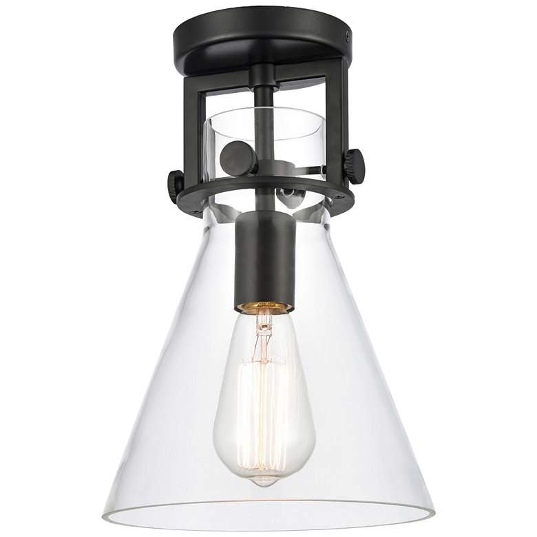 Image 1 Newton 8"W Matte Black Truncated Cone Glass Ceiling Light