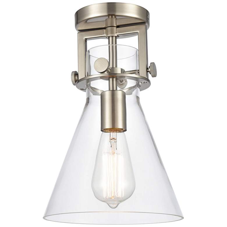 Image 1 Newton 8 inchW Satin Nickel Truncated Cone Glass Ceiling Light