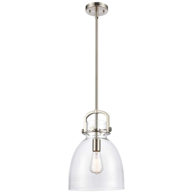 Image 1 Newton Bell 10" LED Mini Pendant - Brushed Satin Nickel - Clear
