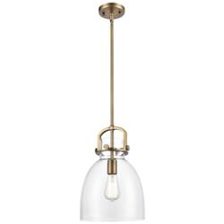 Newton Bell 10" Stem Hung LED Mini Pendant - Brushed Brass - Clear Sha