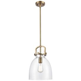 Newton Bell 10" Stem Hung LED Mini Pendant - Brushed Brass - Clear Sha Newton Bell 10" Stem Hung LED Mini Pendant - Brushed Brass - Clear Sha