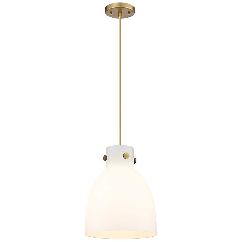 Image 1 Newton Bell 10" Wide Brushed Brass Cord Hung Pendant With Matte White
