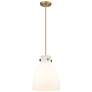 Newton Bell 10" Wide Brushed Brass Cord Hung Pendant With Matte White