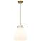 Newton Bell 10" Wide Brushed Brass Cord Hung Pendant With Matte White