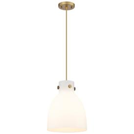 Newton Bell 10" Wide Brushed Brass Cord Hung Pendant With Matte White Newton Bell 10" Wide Brushed Brass Cord Hung Pendant With Matte White