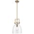 Newton Bell 10" Wide Brushed Brass Stem Hung Pendant With Clear Shade