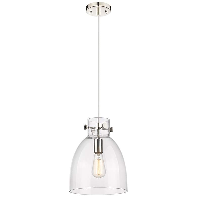 Image 1 Newton Bell 10" Wide Cord Hung Polished Nickel Pendant With Clear Shad
