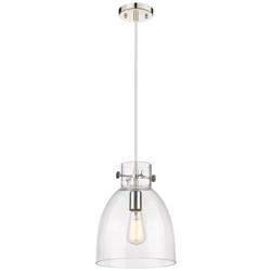 Newton Bell 10&quot; Wide Cord Hung Polished Nickel Pendant With Clear Shad