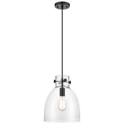 Newton Bell 10&quot; Wide Matte Black Cord Hung Pendant With Clear Glass Sh