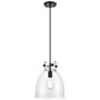 1_Newton Bell 10" Wide Matte Black Cord Hung Pendant With Clear Glass Sh